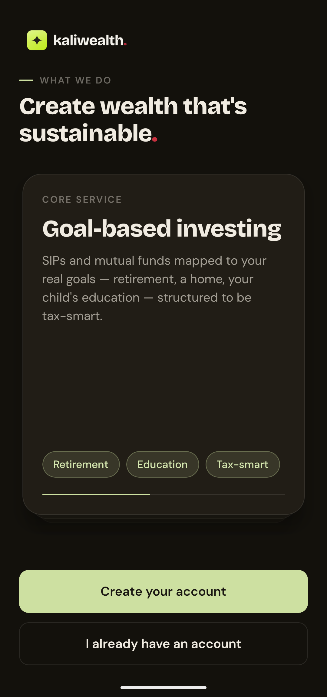 KaliWealth app demo — screen 2 of 17