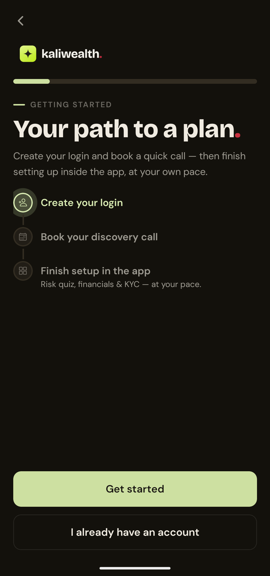 KaliWealth app demo — screen 5 of 17