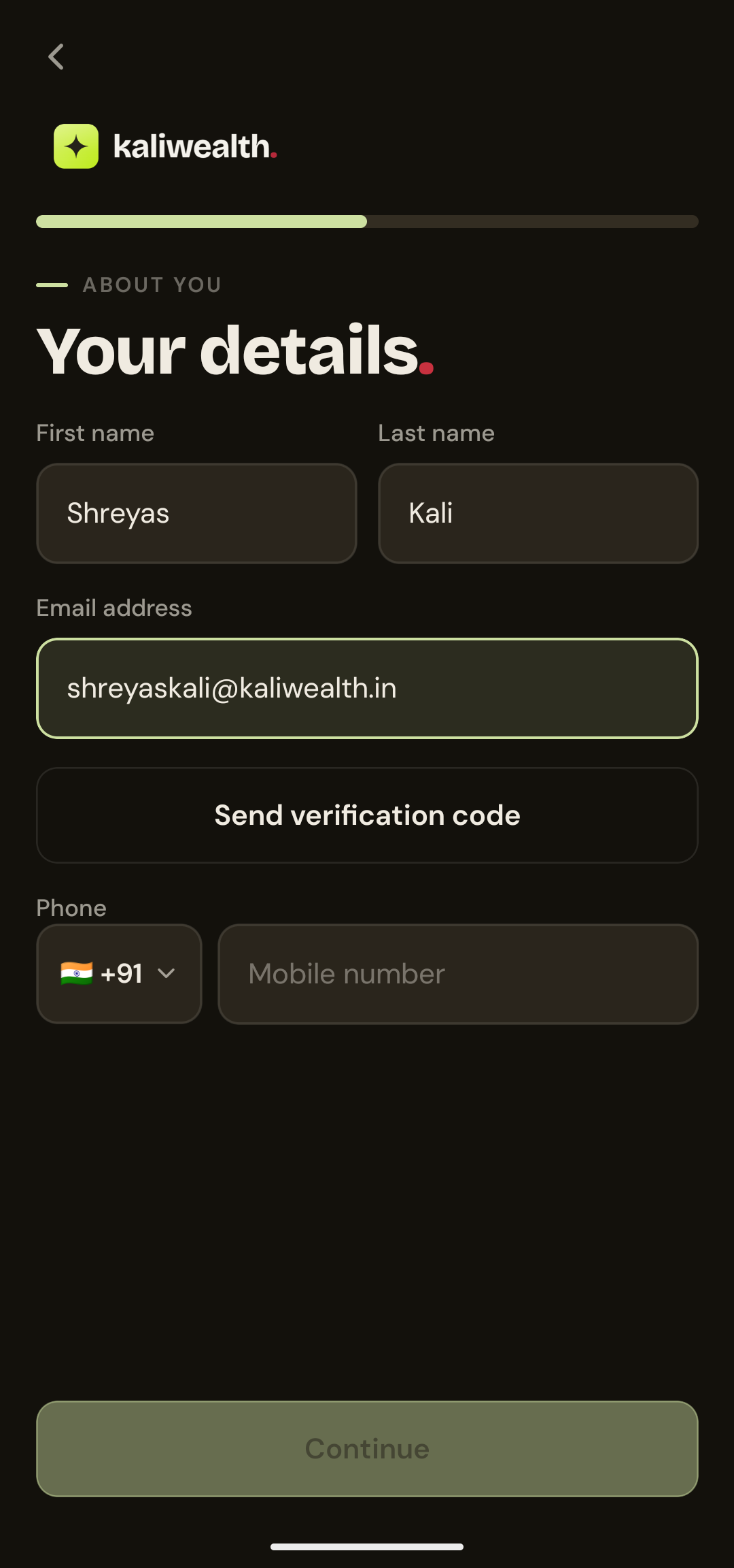 KaliWealth app demo — screen 7 of 17