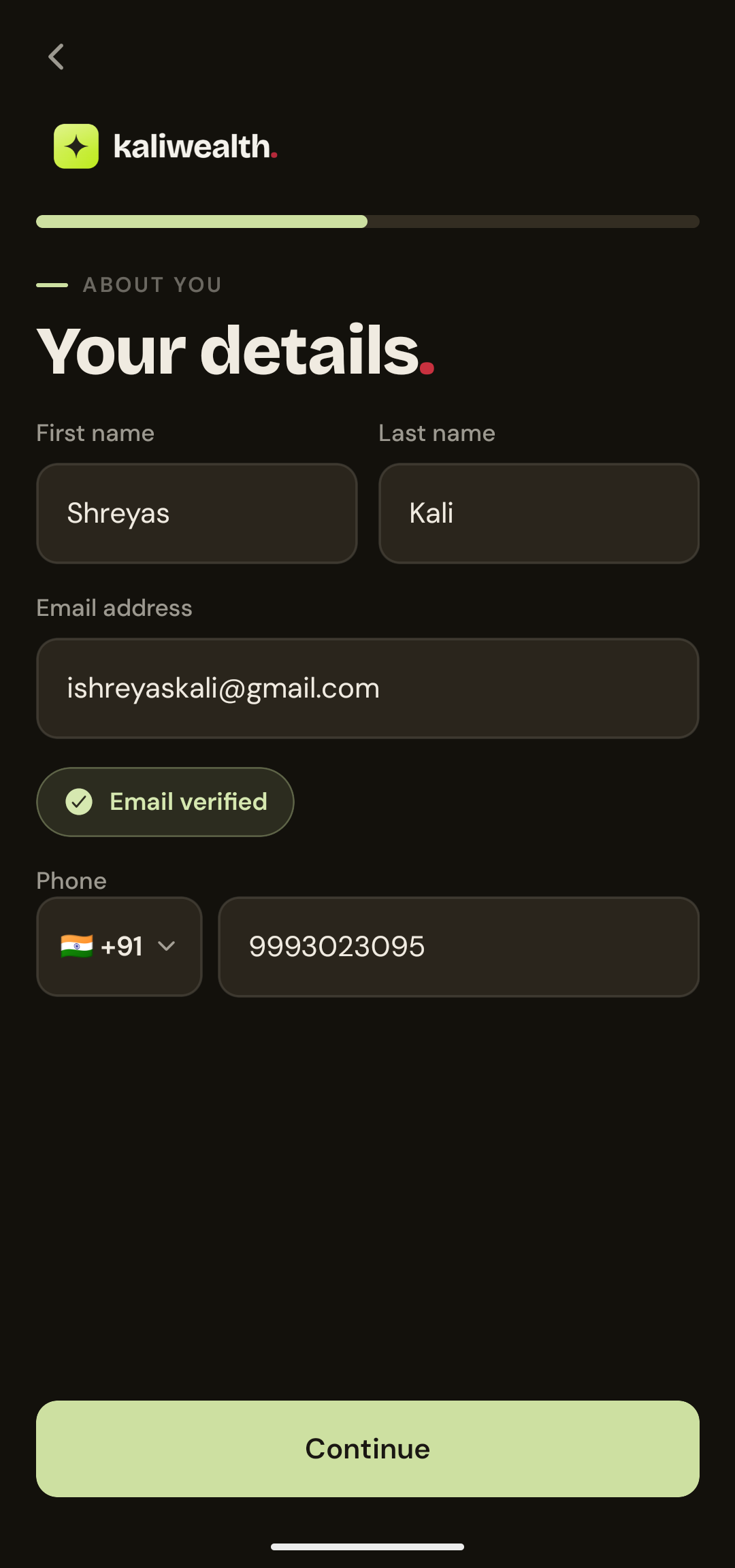 KaliWealth app demo — screen 9 of 17