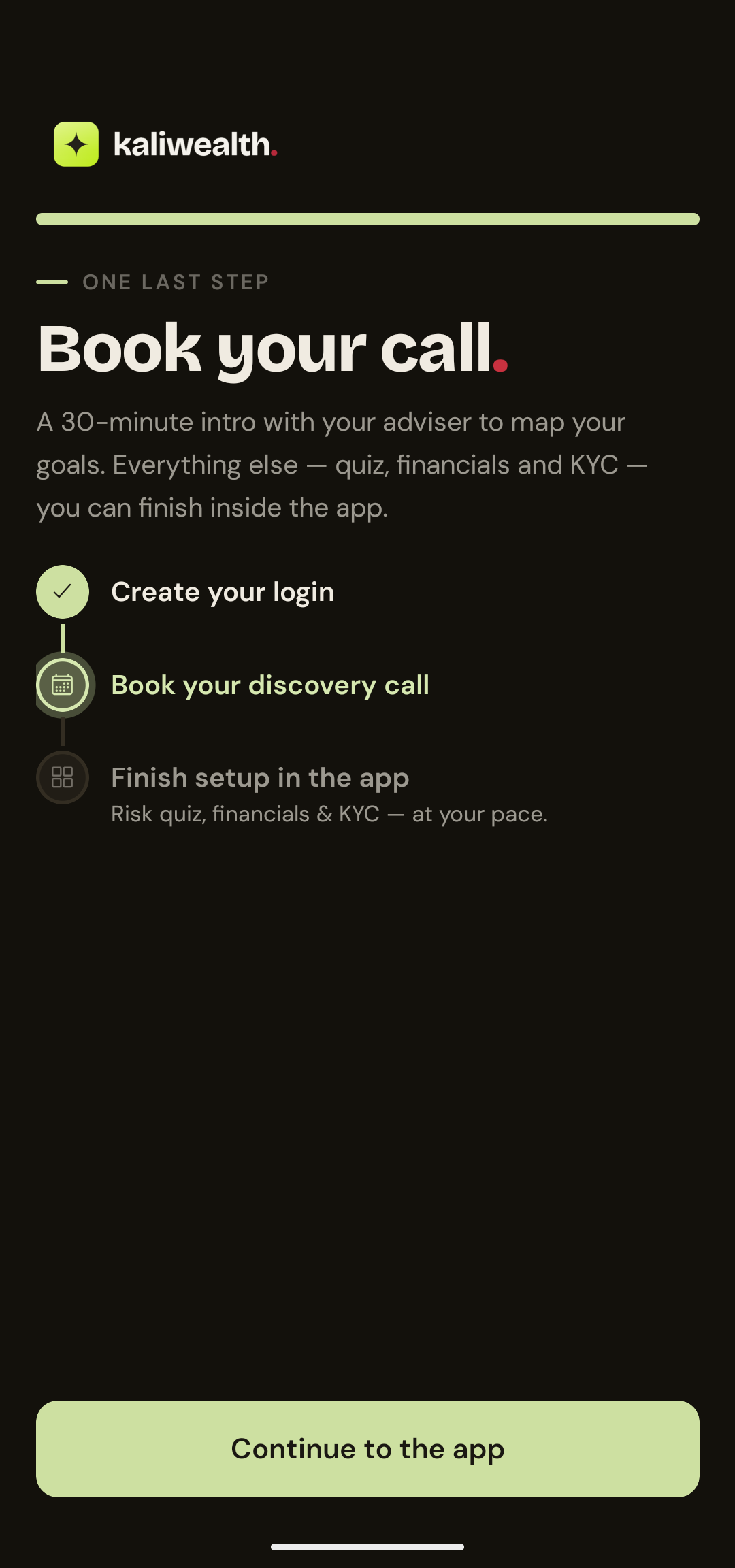 KaliWealth app demo — screen 13 of 17