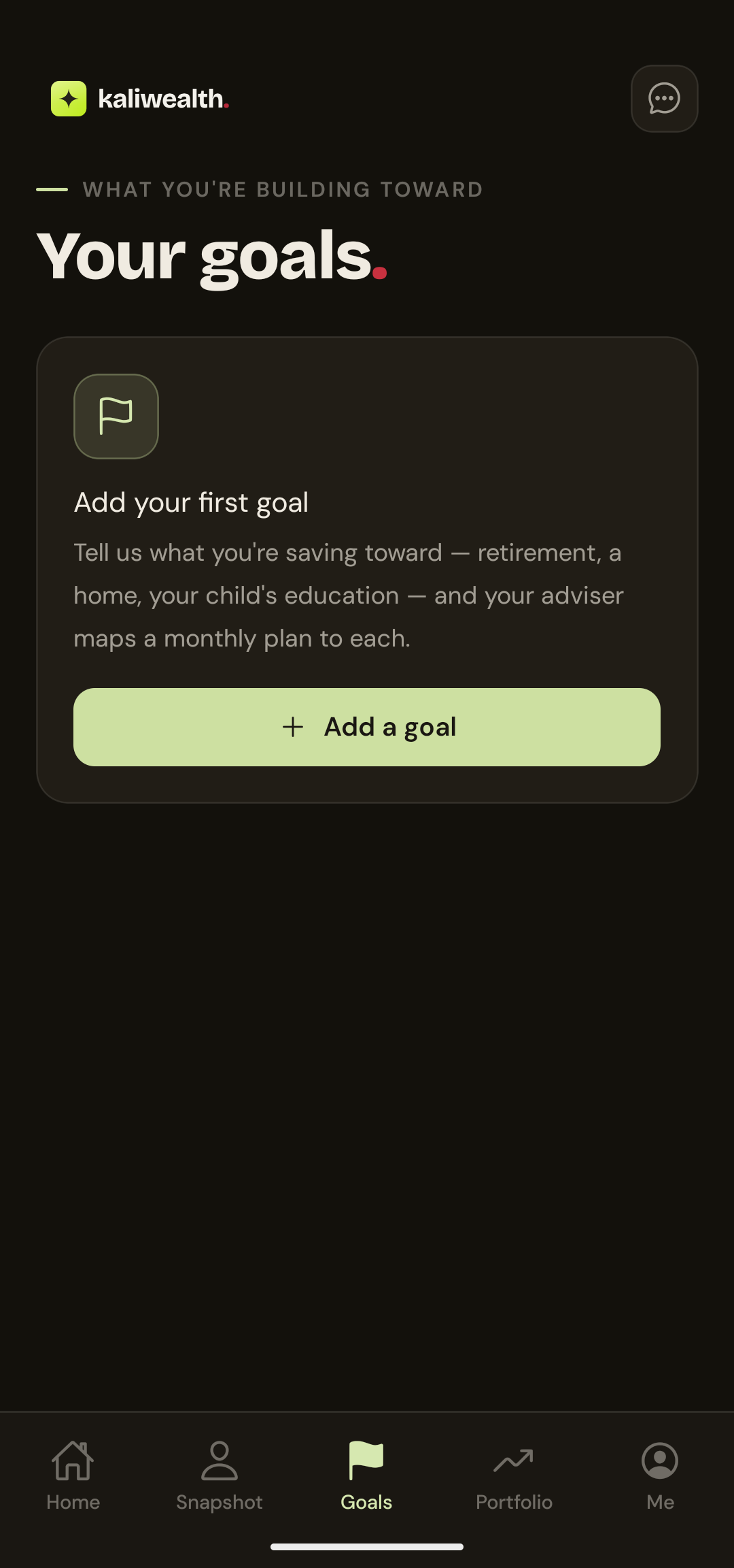 KaliWealth app demo — screen 16 of 17